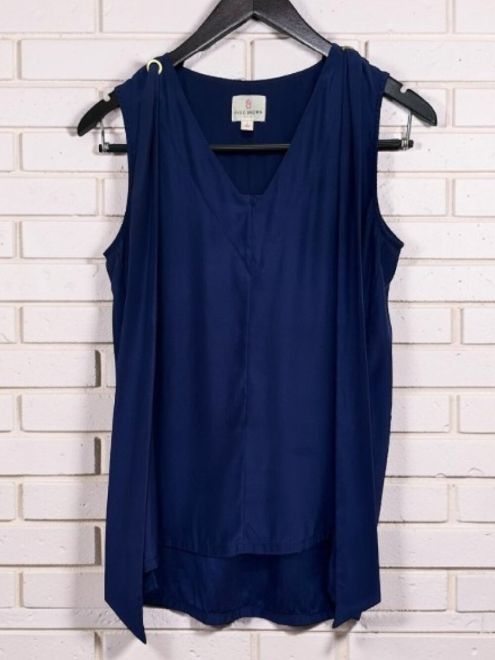 Julie Brown Silk Sleeveless Front Tie Blouse Blue 6